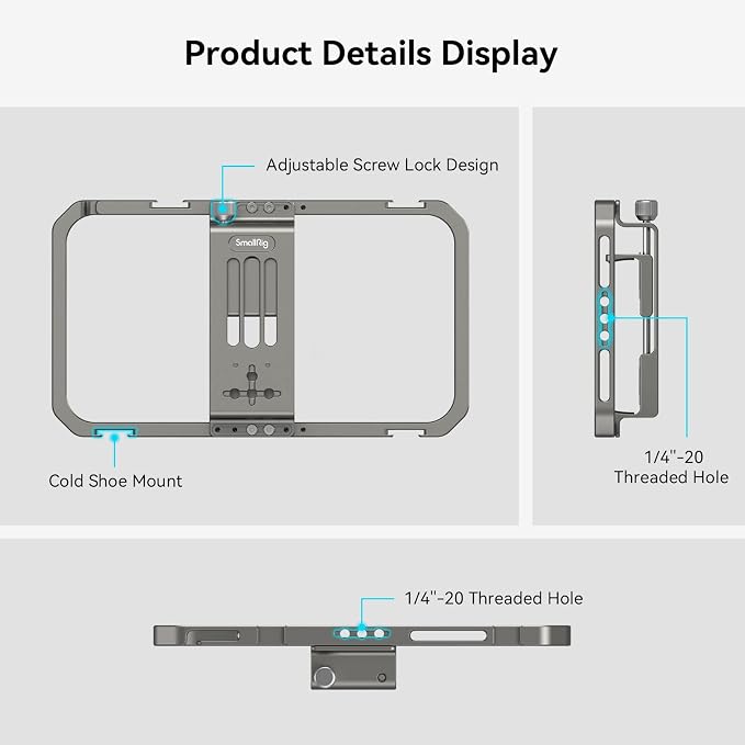 SmallRig Universal Smartphone Video Rig for iPhone 17 16 15 14 for Samsung, Filmmaking Vlogging Rig Aluminium Alloy Phone Video Cage Grip with Cold Shoe Mount for Videomaker Videographer - Image 4