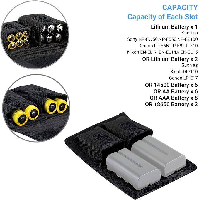 JJC DSLR Battery and Memory Card Holder Pouch (3 Pockets) - Camera SD CF XQD Card Storage Case for AA, LP-E6, LP-E10, LP-E12, LP-E17, EN-EL14, EN-EL15, NP-FW50, NP-F550, NP-FZ100 Batteries - Image 3