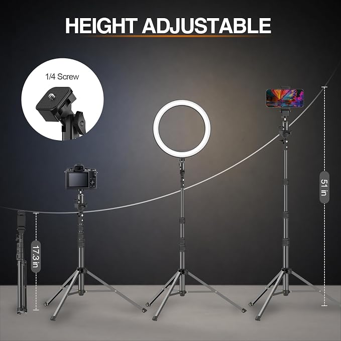 EMART 10'' Ring Light with 51'' Extendable Tripod Stand & Phone Holder | 16 RGB Colors 13 Dynamic Modes & 10 Brightness Levels Selfie Ringlight with Bluetooth Remote for Recording, Streaming, Makeup - Image 5