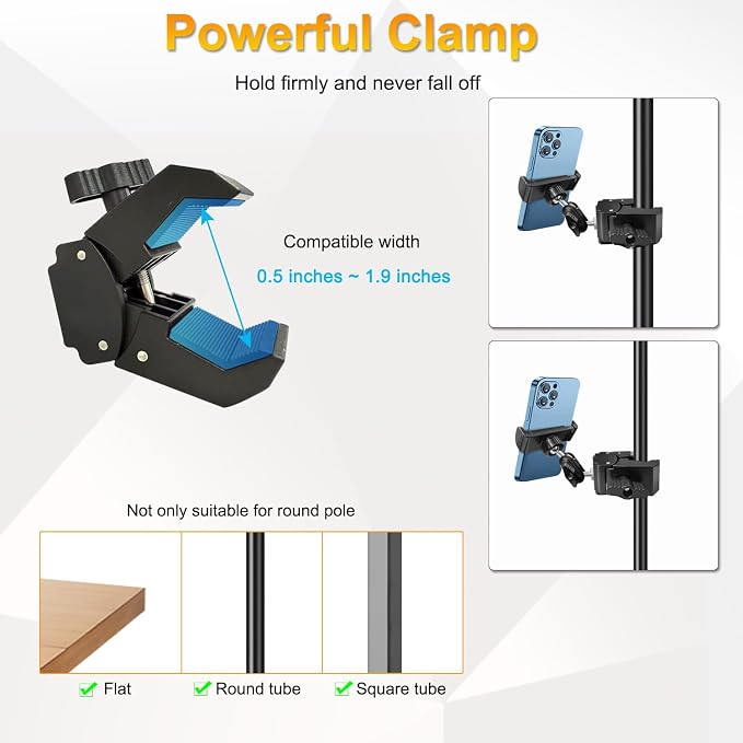 Phone Holder for Mic Stand, Treadmill, Spin Bike, Stroller, Adjustable Clamp on Phone Holder for Microphone Stand, Desk Pipe Pole Clamp Phone Mount Stands for iPhone Samsung All Smartphones (Standard) - Image 3