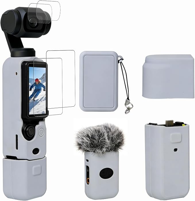 Case for DJI Osmo Pocket 3/Xtra Muse Camera, Soft Silicone Protective Case, Slim Fit Skin with mic Cover and Screen Protector Accessories for Osmo Pocket 3/Xtra Muse,Anti-Scratch (Grey) by Frevyve