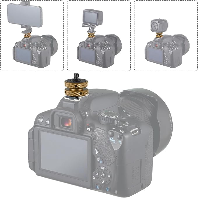 MINIFOCUS 4 Packs Camera Hot Shoe Mount Adapter, Double Nut with 1/4" and 3/8" Aluminum Alloy Tripod Screw Flash Shoe Mount for LED Monitors, Microphone, DSLR Field Monitor | Double Nut with 1/4" and 3/8" Aluminum Alloy Tripod Screw Flash Shoe Mount fo... - Image 7