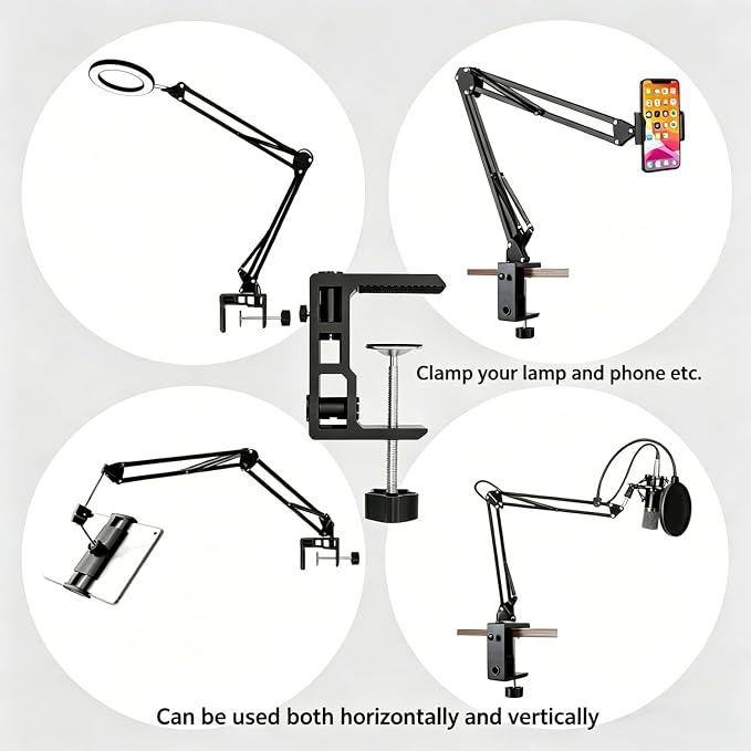 Replacement Heavy Duty C Clamp for 1/2” and 5/8” Hole Base Magnifying Lamp,Desk Lamp,Swing Arm Lamp,Phone I pad Mount,Tablet Mic Holder,Table Mount Clamp for Microphone Stand Mic Boom Arm (G2 BLACK) - Image 6