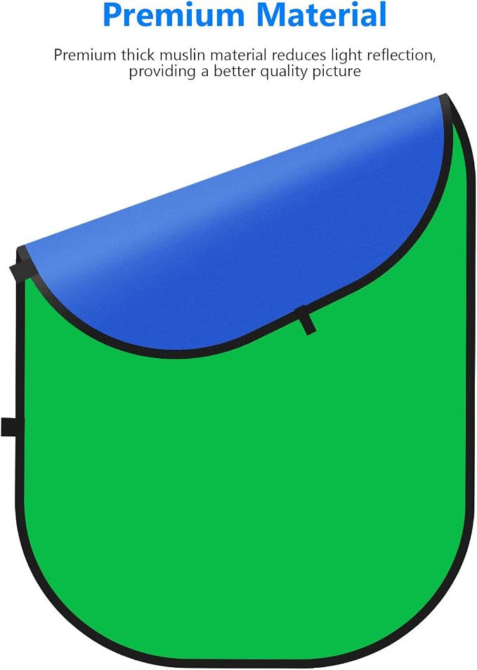 NEEWER Chromakey Backdrops, Double Sided Green Screen and Blue Screen, 2 in 1 Collapsible and Reversible Background for Photography, Gaming and Live Streaming, 5'×6.6'/1.5m×2m (Green/Blue) - Image 2
