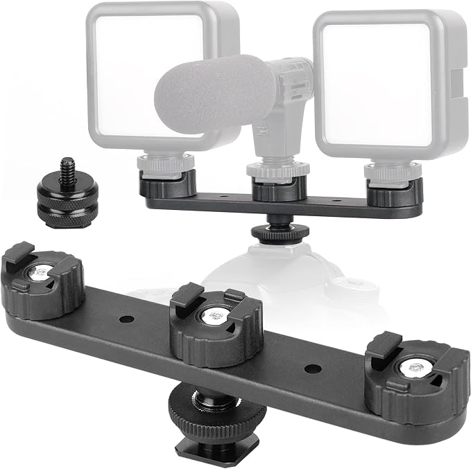 ChromLives Triple Cold Shoe Extension Mount Hot Shoe Base Adapter Extension Bar Bracket with 1/4 Screw for Tripod/Microphone/LED Light Compatible with Canon Sony Cameras… by ChromLives