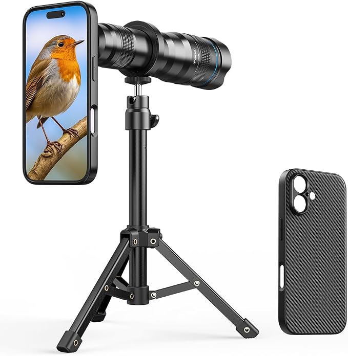 APEXEL 36x Telephoto Lens Compatible with iPhone 17 | Photography for Travel, Birdwatching, Exploration | Kit with Sturdy Metal Tripod and Threaded Phone Case by Apexel