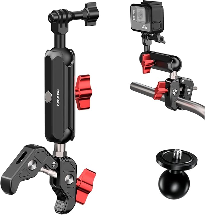 Camera Magic Clamp Mount with 1/4"-20 Screw | Versatile clamp mounts action cameras and lights on desks, bikes, umbrellas and studio stands. by Raywowo