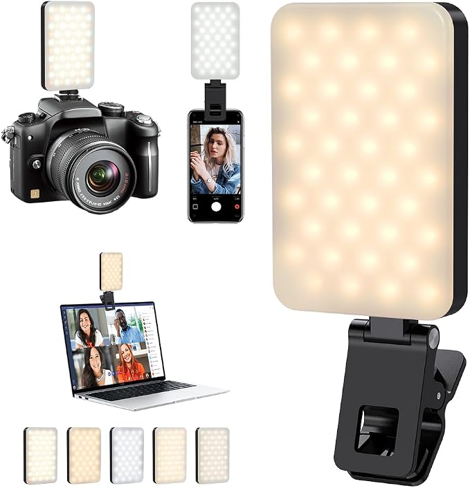 Selfie Light for iPhone,Portable Phone Clip on Light,Rechargeable LED Ring Light for Phone,Video Recording,Camera,Laptop,TikTok,Tablet,Vlog,Computer,5 Lighting Modes,80 LED High Power by PIDINUK