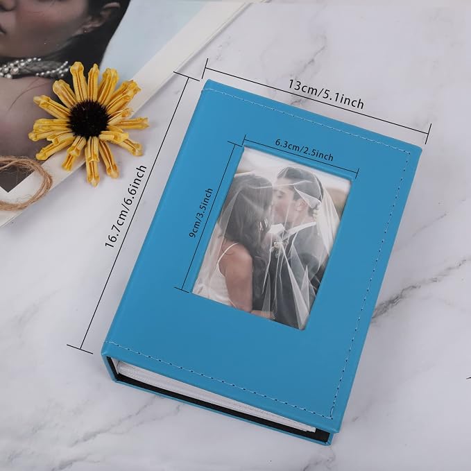 RECUTMS Small Photo Album 4x6 Pictures 100 Photos Leather Wedding Book Blue | White Inner Page, 100 Vertical Pockets, Travel Family Anniversary Baby Photobook, DIY Cover Window, Birthday Graduation Gifts - Image 5