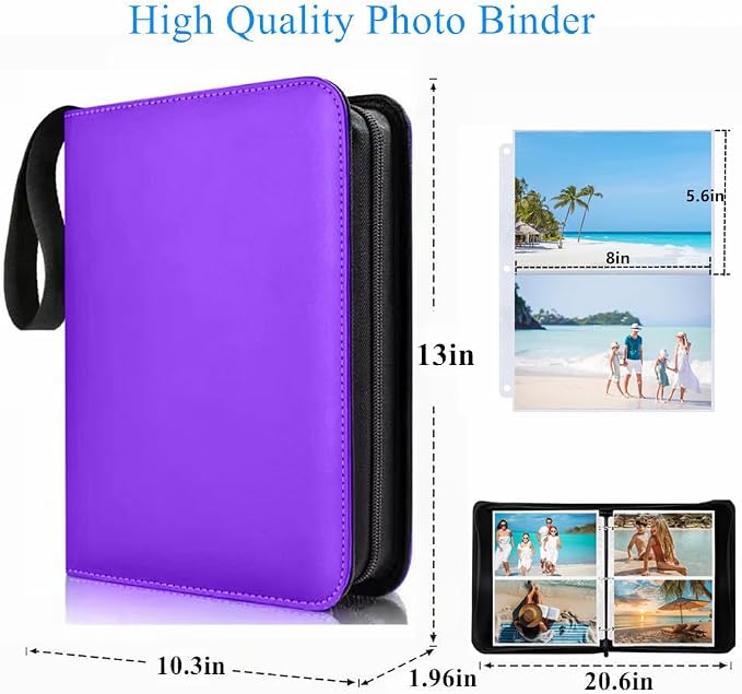 Photo Album 5x7 200 Pockets, Zip Photos Binder Album with 50Pcs Double Sided Pocket Sleeves, PU Leather Pictures Albums Folder, Seed Storage Binder Album (Purple) - Image 3