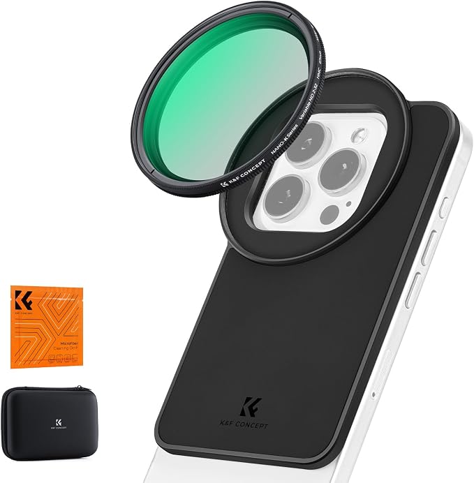 K&F CONCEPT 6.1inch Lens Filter Mount Adapter with 67mm ND2-32 Filter | Magnetic, Compatible with iPhone 16/15/14/13/12, 16/15/14/13/12 Pro, FA201 by KFCONCEPT