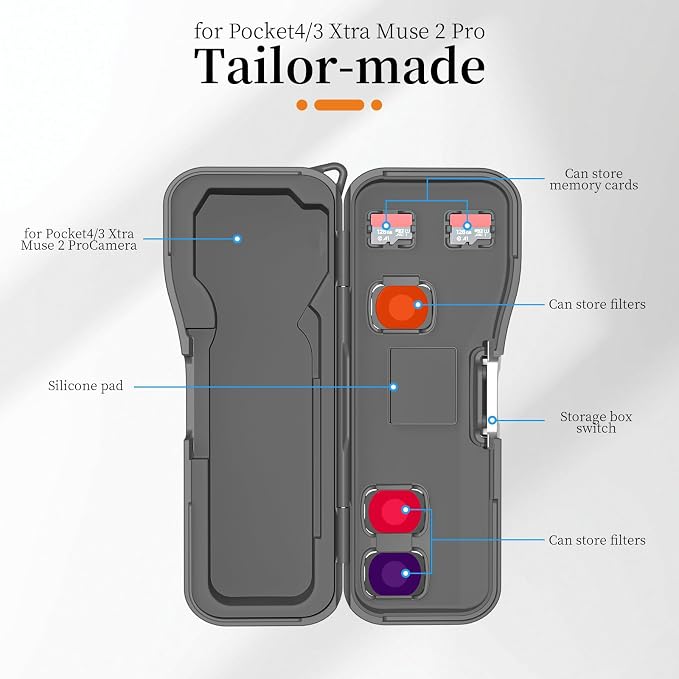 Portable Hard Case for DJI Osmo Pocket 4/3 Xtra Muse Camera Accessories | Rigid PC Storage Case, Portable Premium Protective Cover with 3 Magnetic CPL ND Filter Slots & 2 Memory Card Storage Slots - Image 5