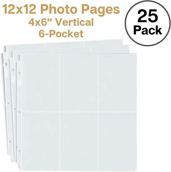 Dunwell 12x12 Scrapbook Page Protectors, 4x6 Photo Sleeves for 3 Ring Binder, 25-Pack Vertical Photo Album Refill Pages, Holds 300 Pictures, 13-1/8" x 12-5/8", Fits 12x12 3-Ring & D-Ring Albums - Image 8