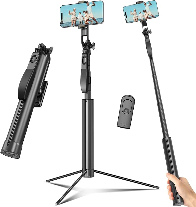 Selfie Stick Tripod for Phone with Remote Control & Holder, 72 Inch, Black | Extendable Selfie Stick for iPhone, iPhone Tripod for Video Recording by Liphisy