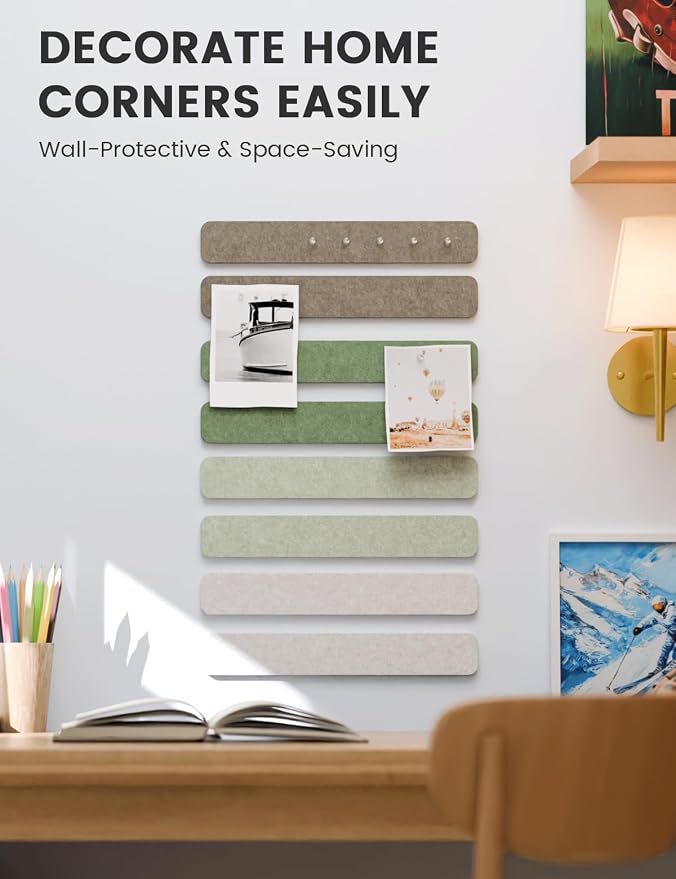 Fluxynara 13" x 2" Felt Wall Panels, Moss Haven | 8-Pack Includes 50 Push Pins and Adhesive Tabs for Photos, Notes and Decor in Bedroom Doors, Home Office or Studios - Image 4