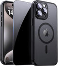 for iPhone 15 Pro Case with Privacy Screen Protector, Black | Full Camera Protection, Translucent Matte Magnetic, Compatible with MagSafe, Shockproof Phone Cover, Slim Fit by ZOZDOKG