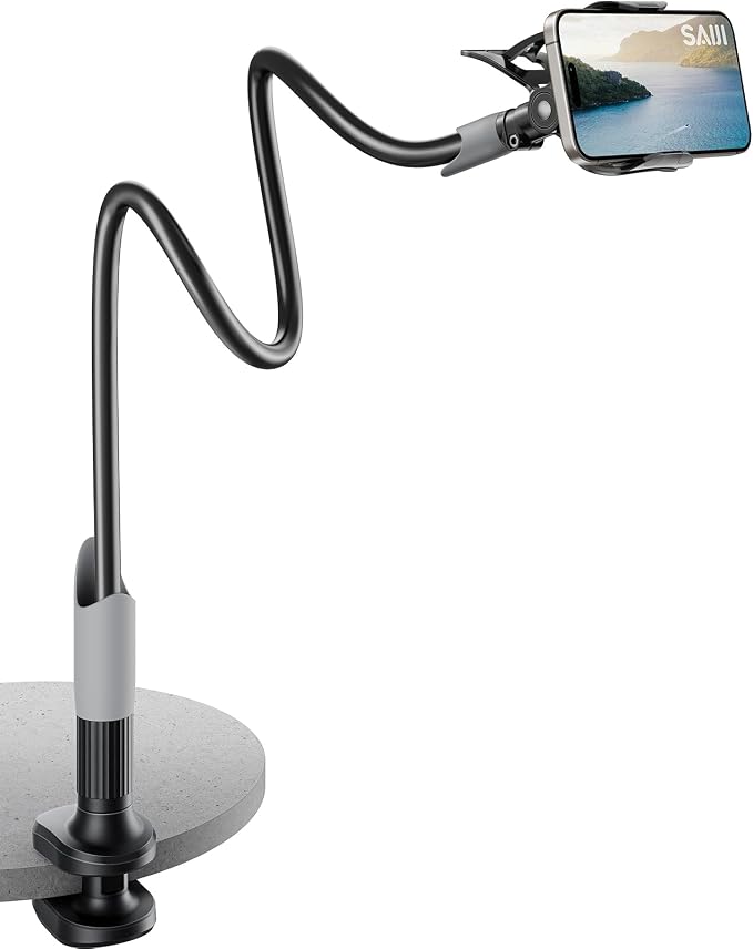 SAIJI Gooseneck Bed Phone Holder, Flexible Long Arm Phone Mount for Desk, Clip Bracket Clamp Stand, iPhone Stand, Mobile Cell Phone Stand Document Camera Nintendo Switch (Black) | 33.4" iPhone Stand, Mobile Cell Phone Stand for iPhone Air 17 Pro Max, 1... by SAIJI