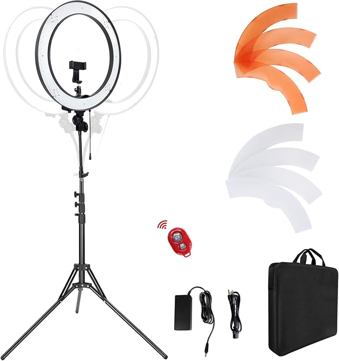 18-Inch Ring Light, 55W Dimmable 5500K Light with 240 LEDs Color Filter, Soft Tube and Carrying Bag for YouTube, TikTok, Selfies and Photography, Compatible with Camera and Smartphones by LDGHO