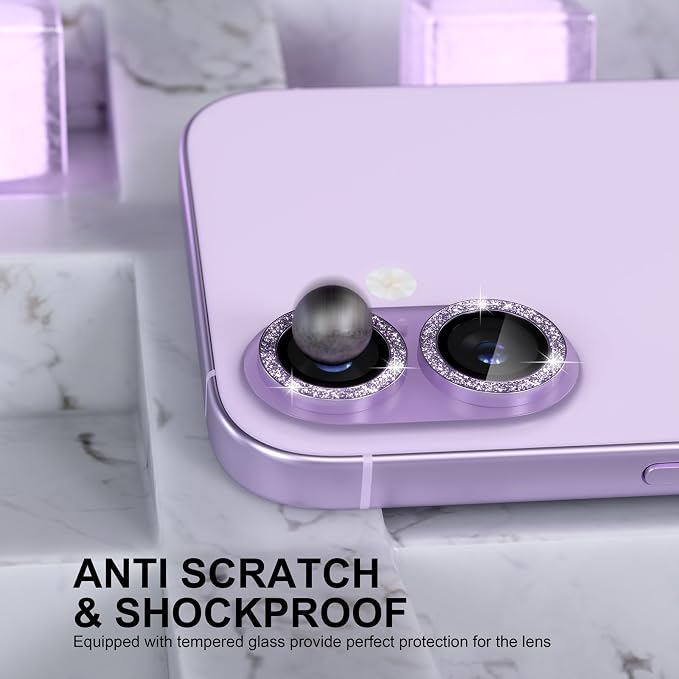 Choiche for iPhone 17 Camera Lens Protector Bling, Glitter-Purple | Ultra HD, 9H Tempered Glass Camera Cover Screen Protector Metal Individual Ring Decoration Accessories, 2-Lens, 6.3-inch - Image 3