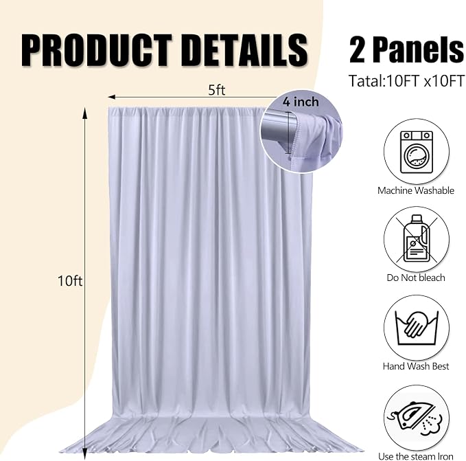 10ft x 10ft Blueish Gray Backdrop Curtains for Parties, Polyester Fabric Backdrop Drapes with Rod Pockets for Weddings, Birthday, Halloween, Photography, Christmas Party Background Curtain, 2 Panels - Image 2