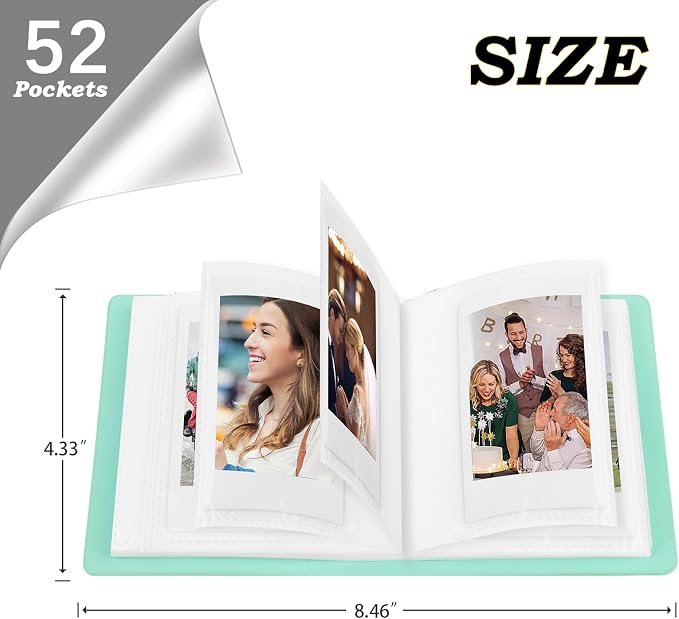 Ruibytree 52 Pockets Small Photo Album 2x3 for Instax Mini, Green, 2 Pack | Pocket-Size, PU Leather Cover, Snap Closure, Acid-Free Pages, Fits Polaroid 2x3 Photos, Kodak Mini Prints & ZINK Photos - Image 3