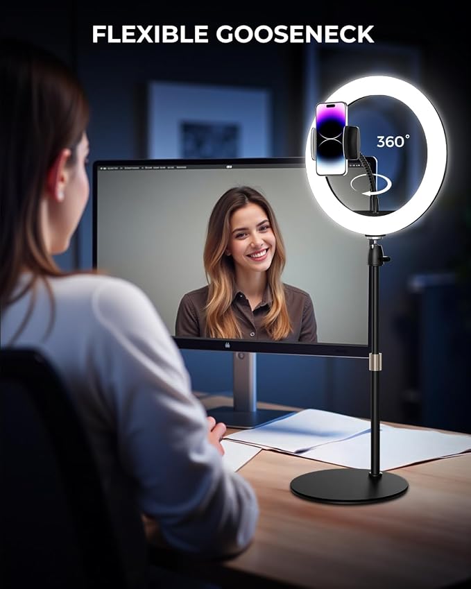UBeesize 12" Desk Ring Light with Stand & Phone Holder - Adjustable Studio Light for Photography，Zoom Meetings, YouTube, TikTok, Live Streaming - Image 4