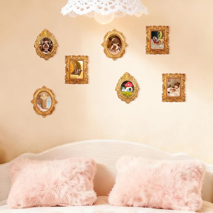 VOSAREA 15 Pcs Mini Gold Picture Frames, Vintage Resin Photo Frames for Jewelry Display, Dollhouse Decor, Crafts, Table Decoration and Party Favors - Image 2