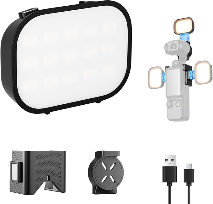 EMART Magnetic DJI Osmo Pocket 3 Light, LED Rechargeable Video Lighting | 3 Color & Brightness Levels, Magnetic Mount, Portable Mini Selfie Fill Light, Accessories for Xtra Muse Vlogging Recording by EMART