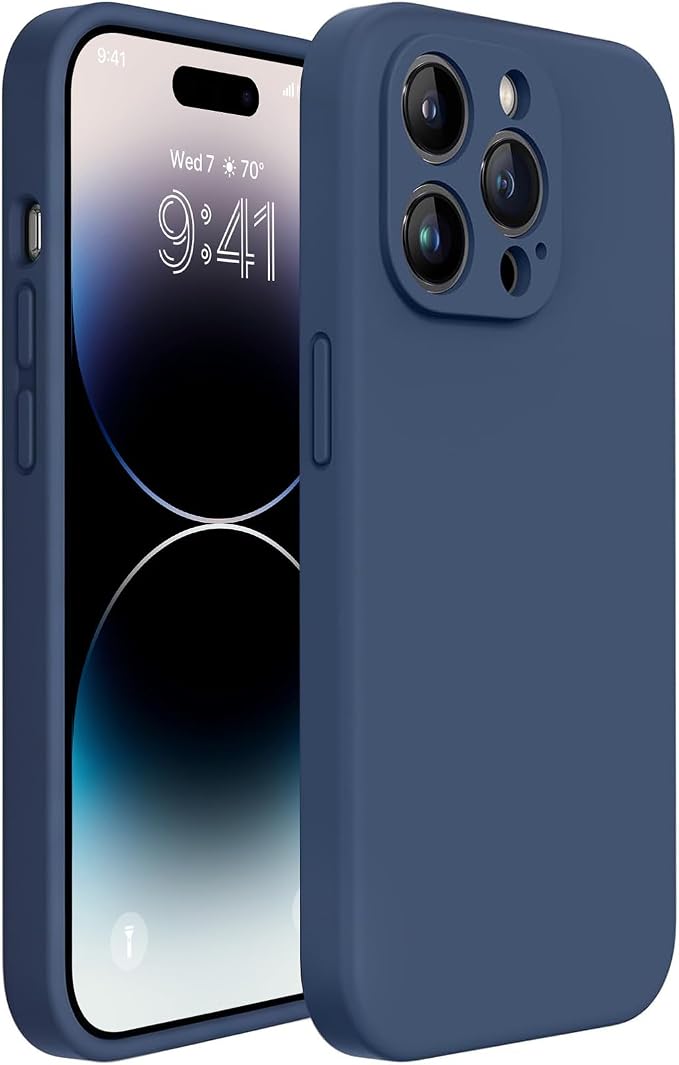 miracase Designed for iPhone 14 Pro Case, [Upgraded Camera Protection], Shockproof Liquid Silicone Rubber Phone Case Cover for 14 Pro 6.1 inch, Dark Blue by Miracase