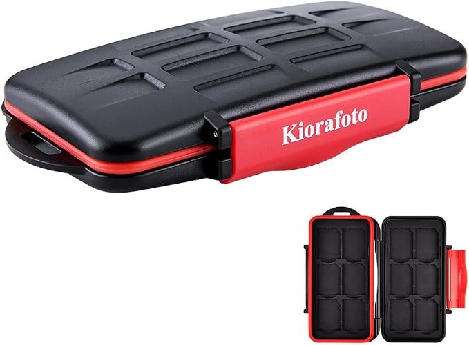 Kiorafoto IPX5 Water-Resistant SD Card Case Holder with 12 Slots | Anti-Shock,Durable,SD SDHC SDXC Memory Card Storage Protector Wallet,Hard Shell with Rubber Interior,Includes Carabiner - Image 9