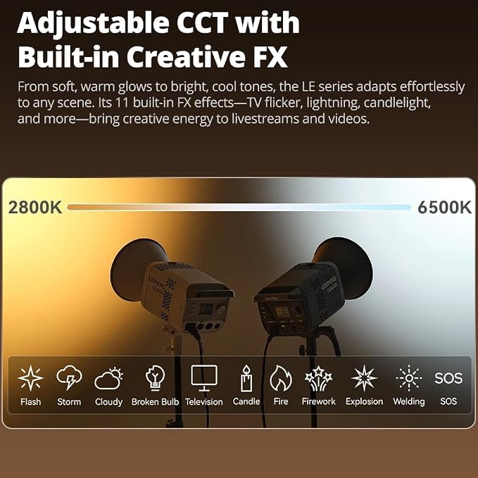 Godox LE200Bi Godox Light 220W Bi-Color LED Video Light | 2800K-6500K,57700 LUX,CRI/TLCI≥98,11 FX,APP Control,for Photography,Live Streaming - Image 5