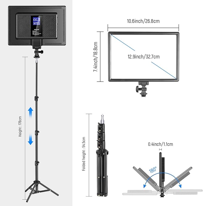 NEEWER 13" LED Video Light Panel, Studio Lighting Kit with Tripod Stand, 20W Bi Color Dimmable Photo Key Light for Streaming Photography Podcast Recording, CRI97+ 2400Lx/0.5m, 29.6Wh Battery, NL-192AI | 20W Bi Color Dimmable, Photo Photography Podcast ... - Image 5