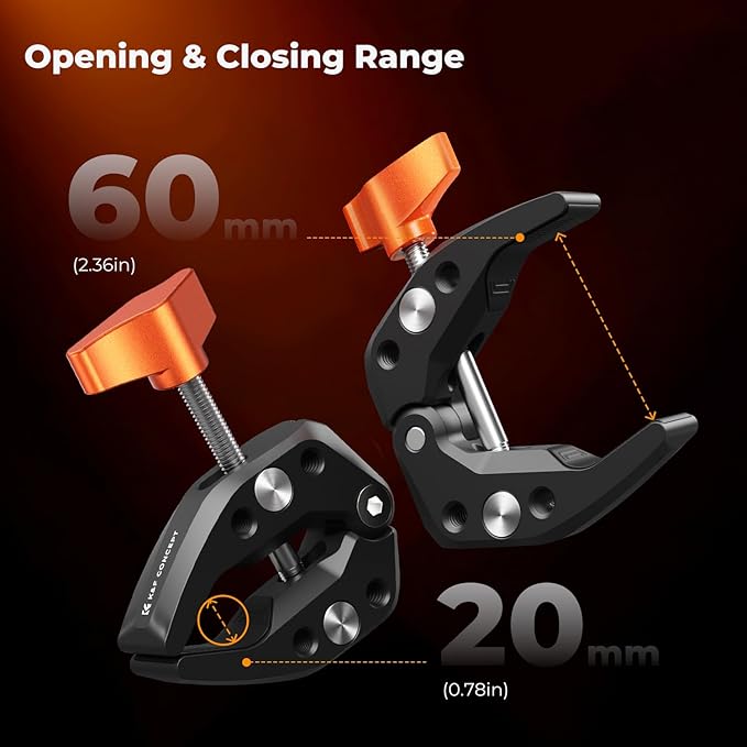 K&F CONCEPT 2 Pack Camera Mount Clamp, Super Crab Clamp with 1/4" Thread Holes for Round Pipe Flat Surface, Monitors, LED Lights, and Other Photographic Accessories - Image 3