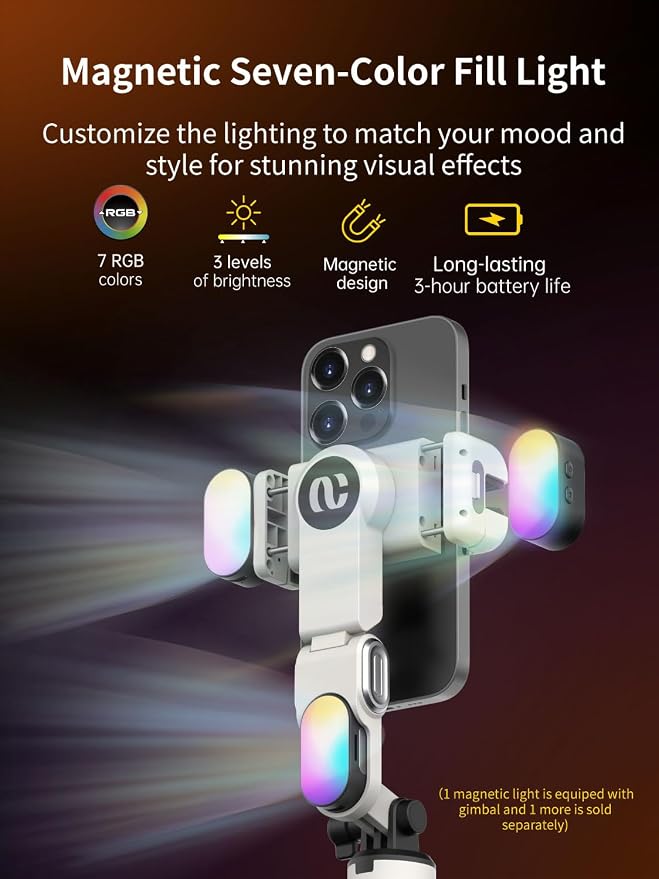 AOCHUAN Gimbal Stabilizer for iPhone, Sefie Stick with Auto Face Tracking | Tripod with Auto Face Tracking for TIK Tok YouTube Video Recording, 4 in 1 Gimbal Stabilizer with 360° Rotation-M1 Pro White - Image 4