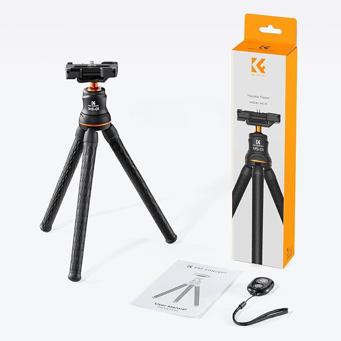 K&F CONCEPT Flexible Mini Tripod Stand | 1/4'' Screw with Phone Holder & Cold Shoe, Bluetooth Remote, 6.6lbs Max Load, MS01 - Image 8