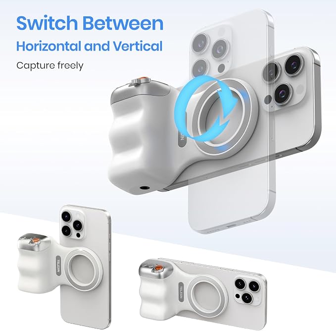 Magnetic Phone Camera Grip,Shooting Holder Selfie Handle Snap(White) | Wireless Shutter for iPhone 17 16 15 14 Android Cellphone Vlog Photography - Image 5