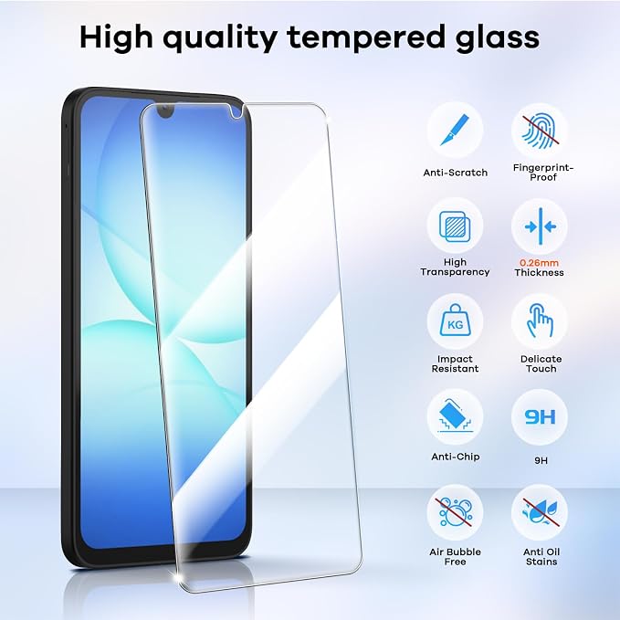 4+4 for Samsung Galaxy A17 5G Screen Protector Camera Lens Protector | 9H Tempered Glass Cell Phone Protector - Image 3
