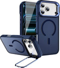 for iPhone 17 Pro Case,Magnetic iPhone 17Pro Phone Case with Screen Protector [Compatible with MagSafe] Built-in Stash Stand,Translucent Matte Shockproof Cover-Deep Blue by Unknown