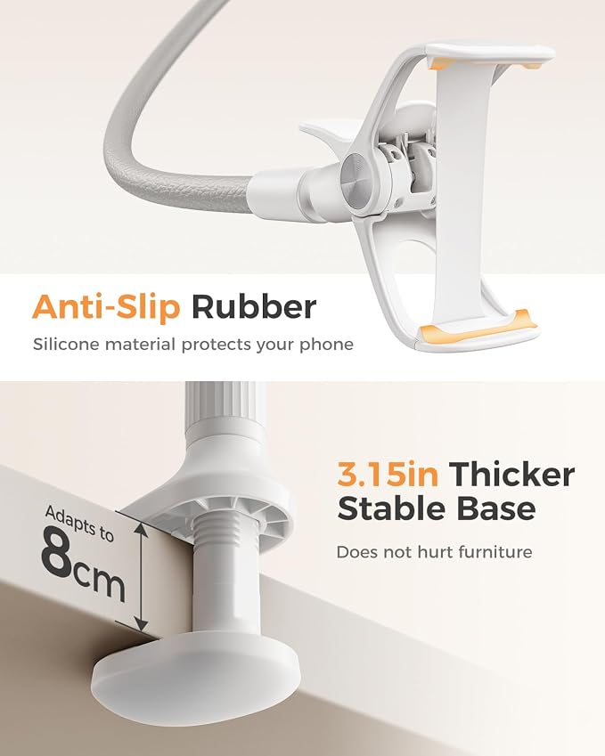 SAIJI Gooseneck Phone Stand for Bed, Lazy Bracket Cell Phone Holder Long Arm Clip Clamp Mount for Filming, Compatible with 4-7'' Mobile Cell Phone Stand Document Camera Nintendo Switch(Grey) - Image 4