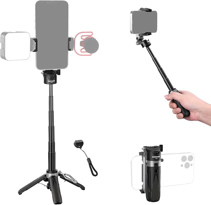 NEEWER Selfie Stick with Detachable Bluetooth Remote Shutter, Lightweight Foldable Travel Tripod for iPhone for YouTube/TikTok Vlogs Live Streaming Photography, Black, P15 by Neewer