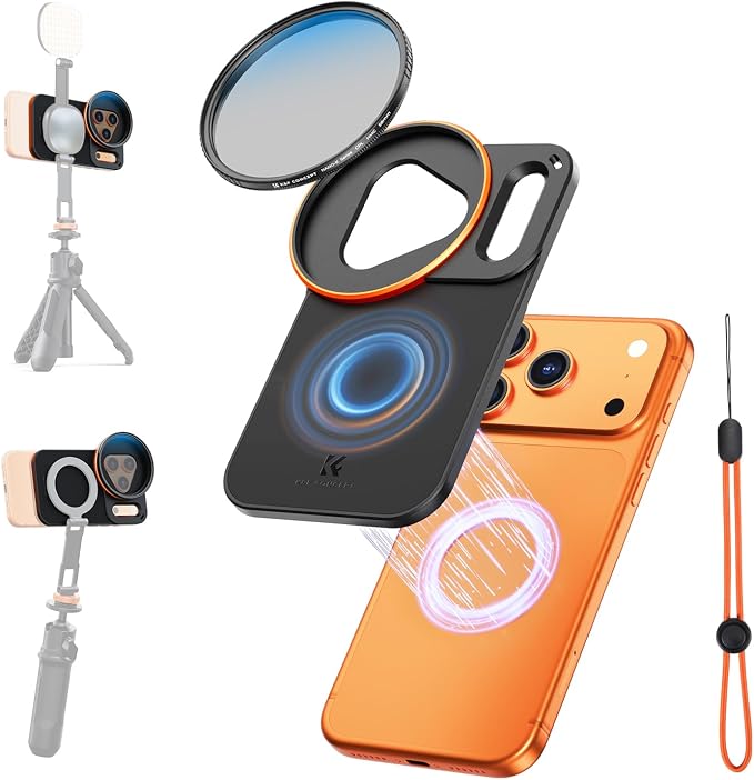 K&F CONCEPT Lens Filter Mount Adapter with 58mm CPL Filter | CPL Filter, Double-Sided Magnetic, Compatible with iPhone 17 Pro and 58mm Threaded Filters, FA101 by KFCONCEPT