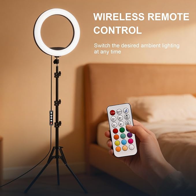 12" Selfie Ring Light with 75" Tripod Stand & 2 Phone Holder, LED Camera Ringlight with 48 RGB Colors Modes & Musical Rhythm Mode and 12 Brightness Dimmable for TikTok/Makeup/Photography/Vlog - Image 5