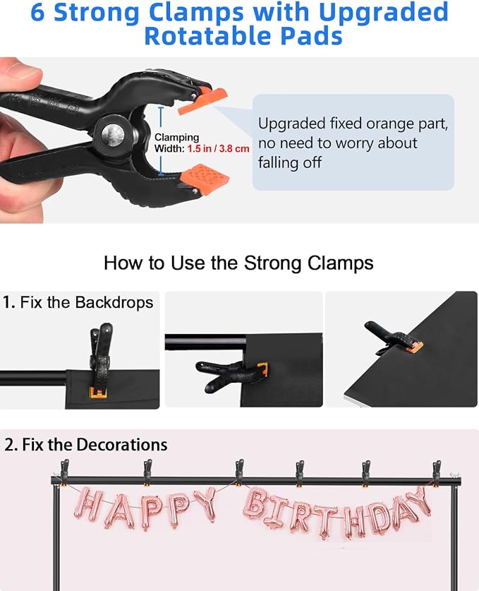 Hemmotop Backdrop Stand 10x8ft, Versatile Sizes Adjustable Banner Holder | Metal, Fits Projector Screen, Background, Balloon, Ideal for Photoshoot, Wedding, Birthday, Baby Shower Party, Photo Booth - Image 7