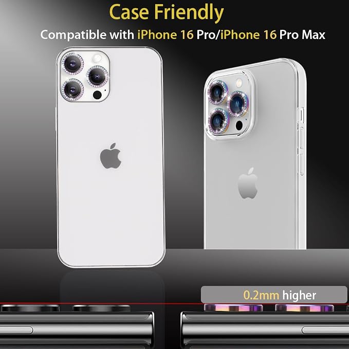 Camera Protector for iPhone 16 Pro/16 Pro Max, Diamond Colorful | Tempered Glass, Auto-align Tray, Easy Installation, Case Friendly, Anti-Scratch, HD Clear, Ultra Slim - Image 5