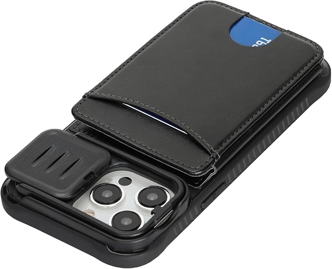 Cavor for iPhone 16 Pro Max Wallet Case with Card Holder, Black | Slide Camera Control Cover, PU Leather Kickstand Stand Protective Phone Case for Women Men - Image 6