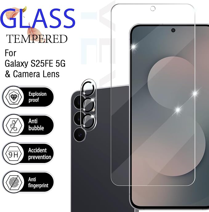 Screen Protector for Samsung Galaxy S25 FE, [2+2 Pack] Tempered Glass & Camera Lens Protectors[Ultrasonic Fingerprint Unlock] [Case Friendly] [Bubble-Free] Screen Protector Glass For S25 FE - Image 2