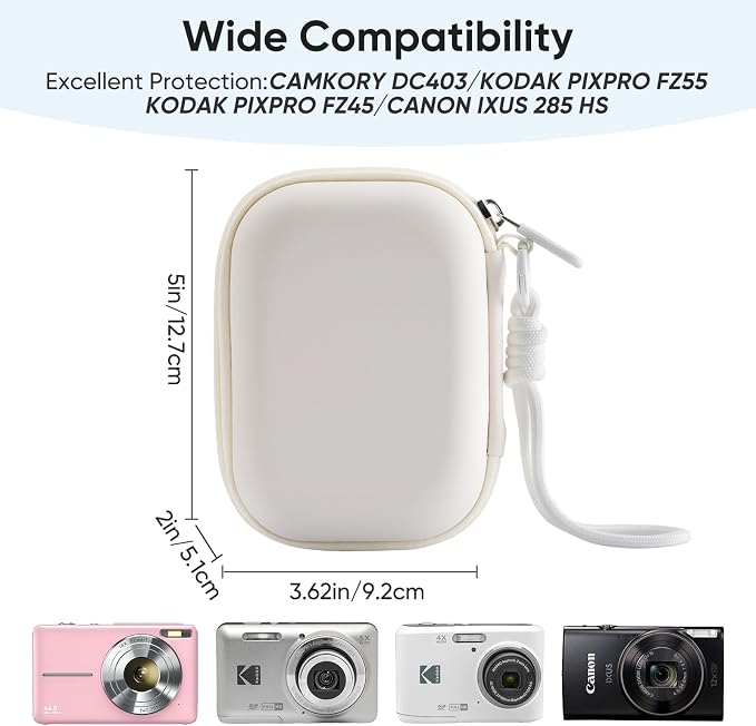 Camera Case for Digital Camera CAMKORY DC403 FHD 1080P/ KODAK PIXPRO FZ55/ FZ45, Small Travel Compact Camera Holder with Mesh Pocket for Accessories SD Card (White) - Image 2
