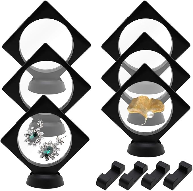 6 Pcs 3D Floating Display Frame, Clear Display Case Holder with Bases, Suspension Frame Showcase for coin Jewelry, Medallions, Antique, Specimens, 9.06x3.54inch by QUMENEY