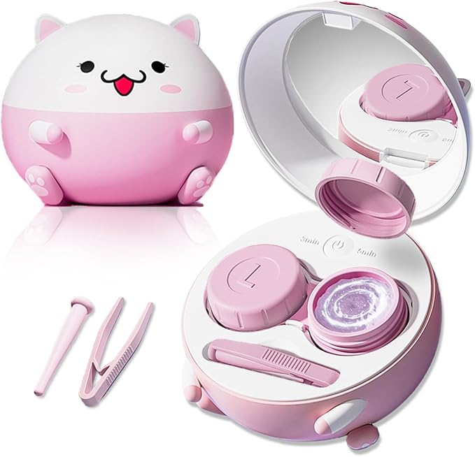 Vastsoon Cute Contact Lens Cleaner, Case Cleaning Machine with Solution Soak Case and Contact Lens Applicator Tool for Daily Vision Care, Travel Size (Pink) by Vastsoon