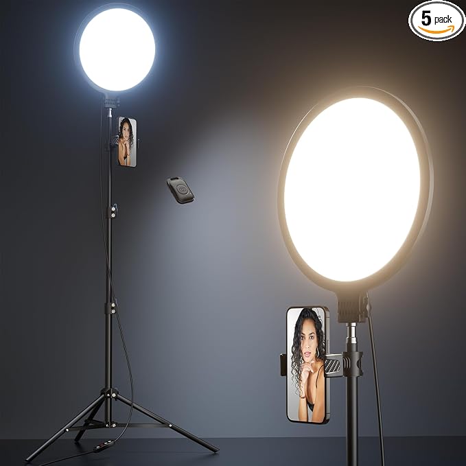 10.5" Ring Light with 69" Tripod Stand and Phone Holder Kit, Full-Screen Zoom Lighting for Video Recording, Makeup, Live Stream, Dimmable LED Selfie Ring Light Tripod for iPhone with Remote by Weilisi